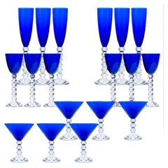 Set of 18 Exquise Deep Blue Baccarat Crystal glasses, France