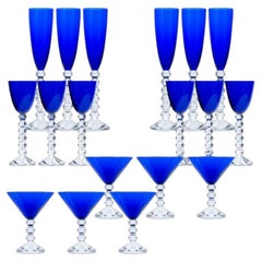 Set of 18 Exquise Deep Blue Baccarat Crystal glasses, France