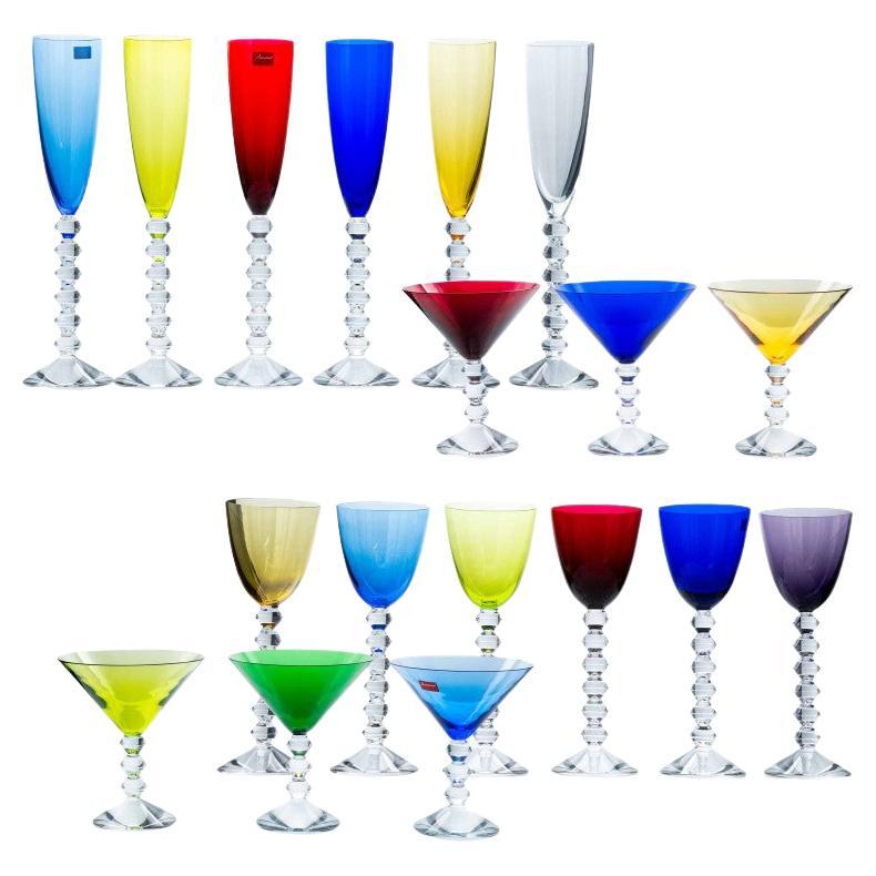 Set of 18 Exquise Multi Color Baccarat Crystal Glasses, France