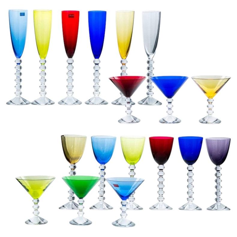 Set of 18 Exquise Multi Color Baccarat Crystal Glasses, France For Sale