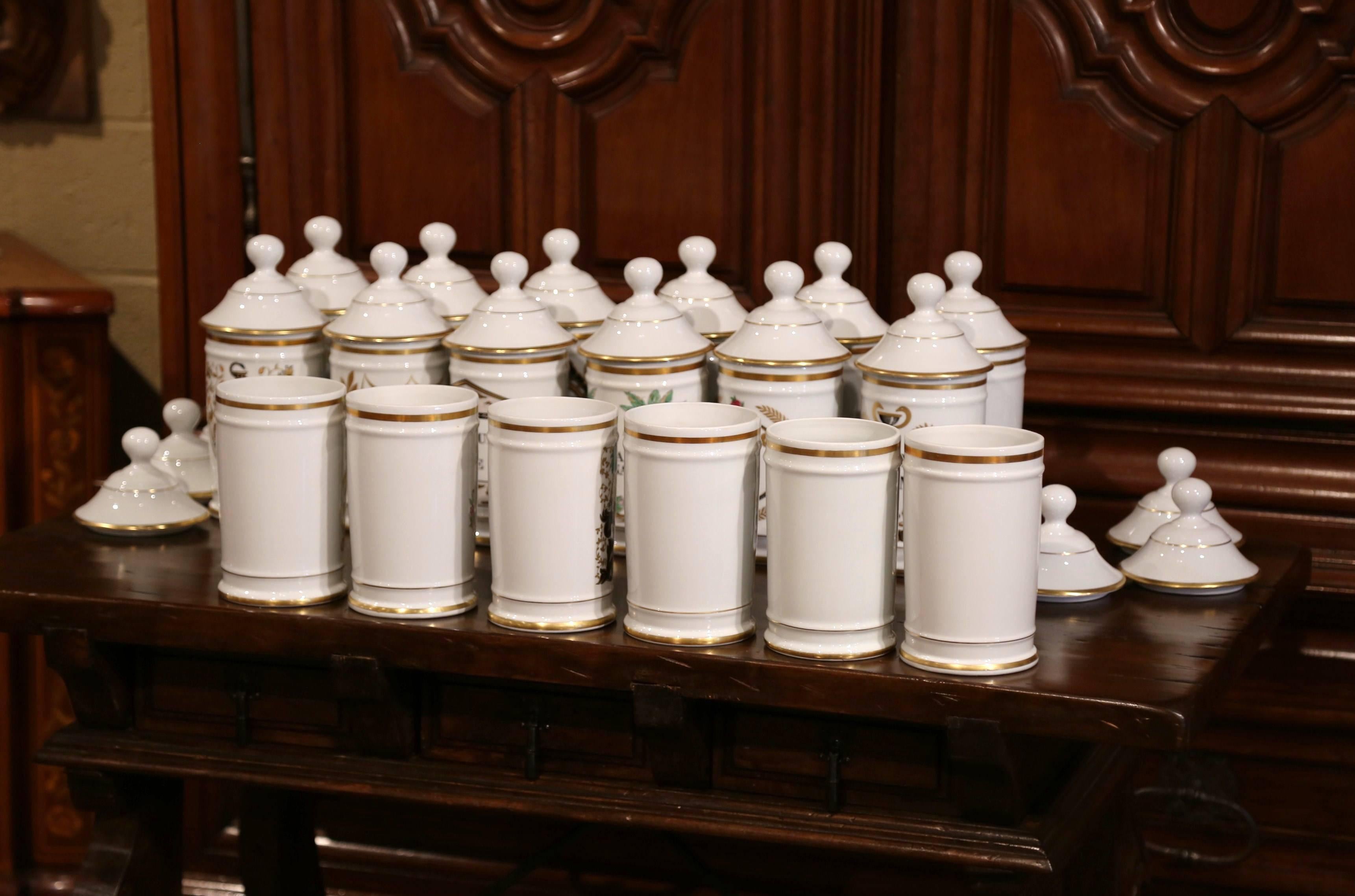 Mid-20th Century French Apothecary or Pharmacy Pots from Limoges, Set of 18 In Excellent Condition In Dallas, TX