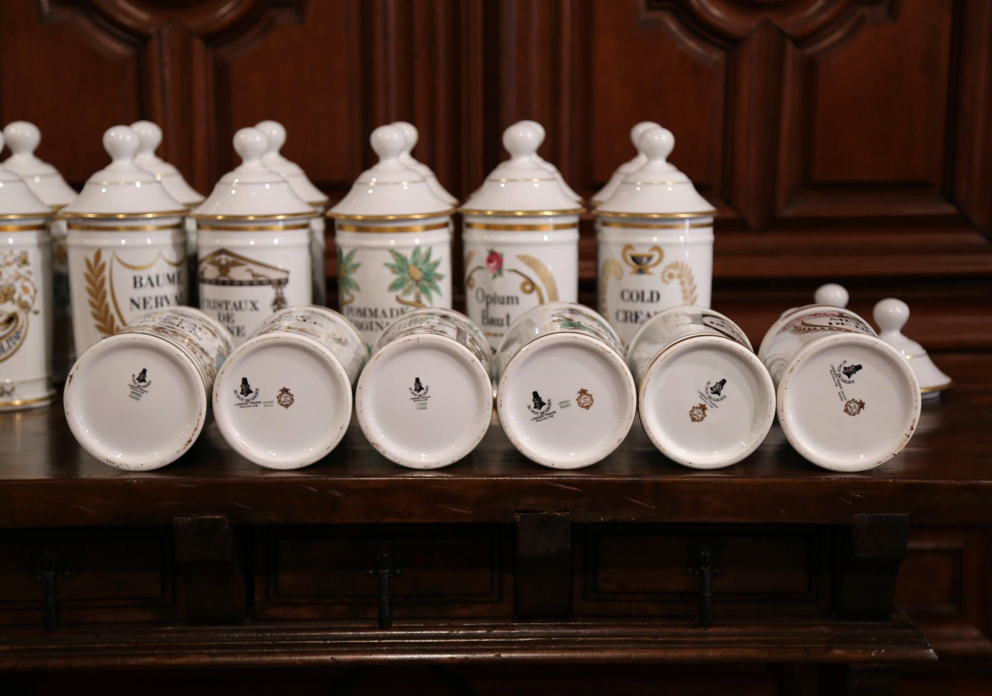 Mid-20th Century French Apothecary or Pharmacy Pots from Limoges, Set of 18 1