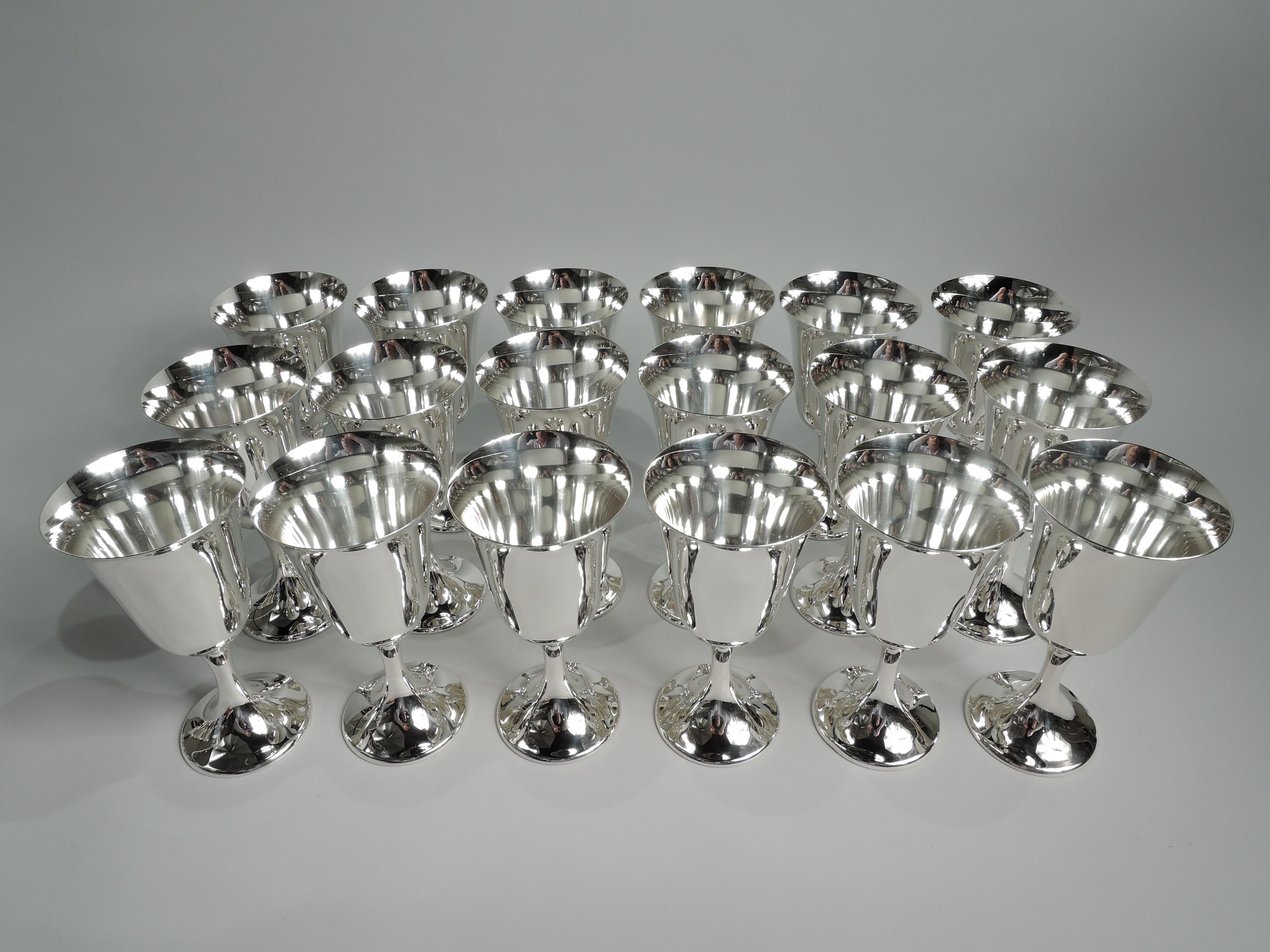 Modern Set of 18 Gorham Goblets in Desirable 272 Puritan Pattern
