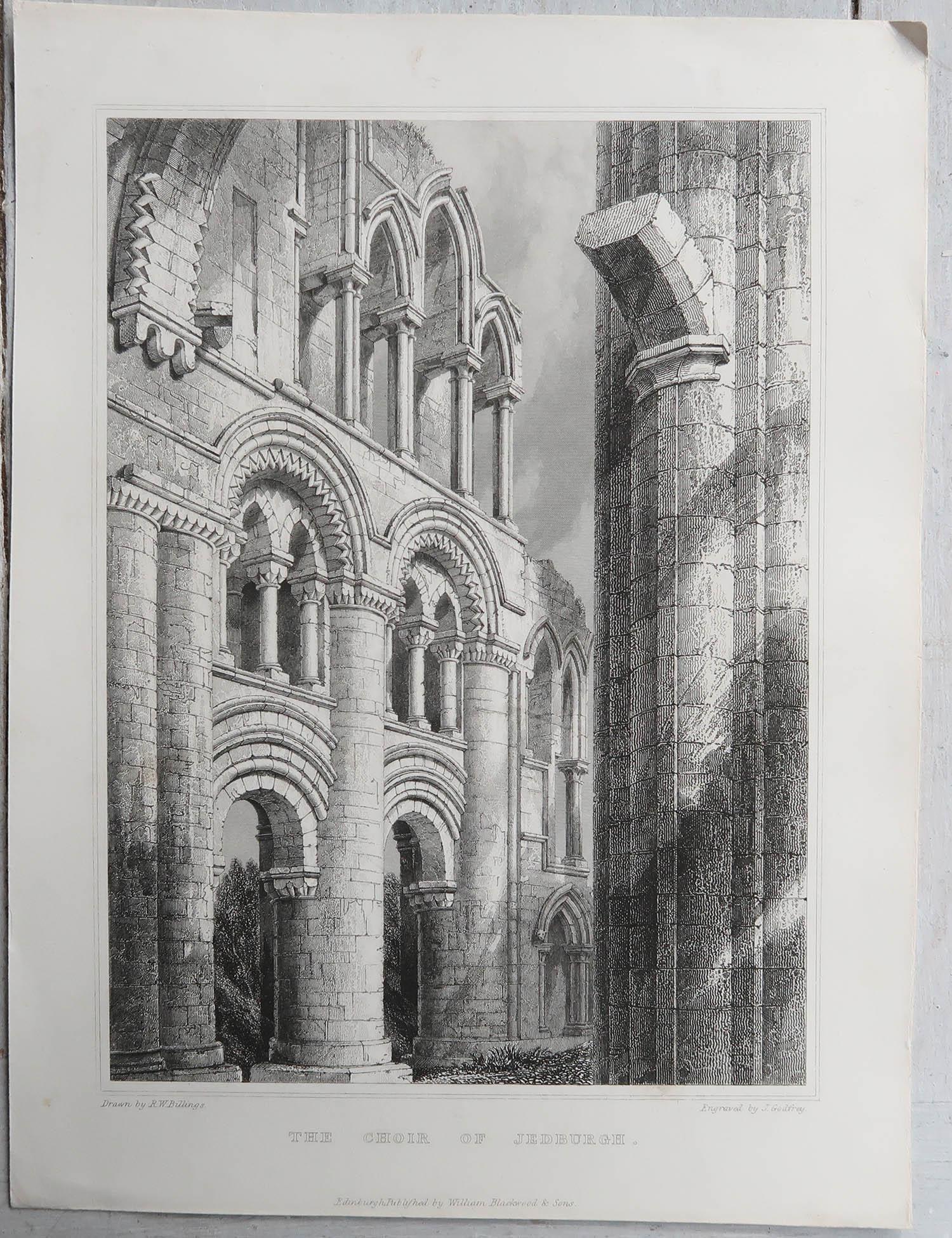 Glorious set of 18 prints of Gothic Architecture, mainly in Scotland

Steel engravings. After R.W. Billings

Published by William Blackwood & Sons, Edinburgh. Dated 1848

Unframed.







