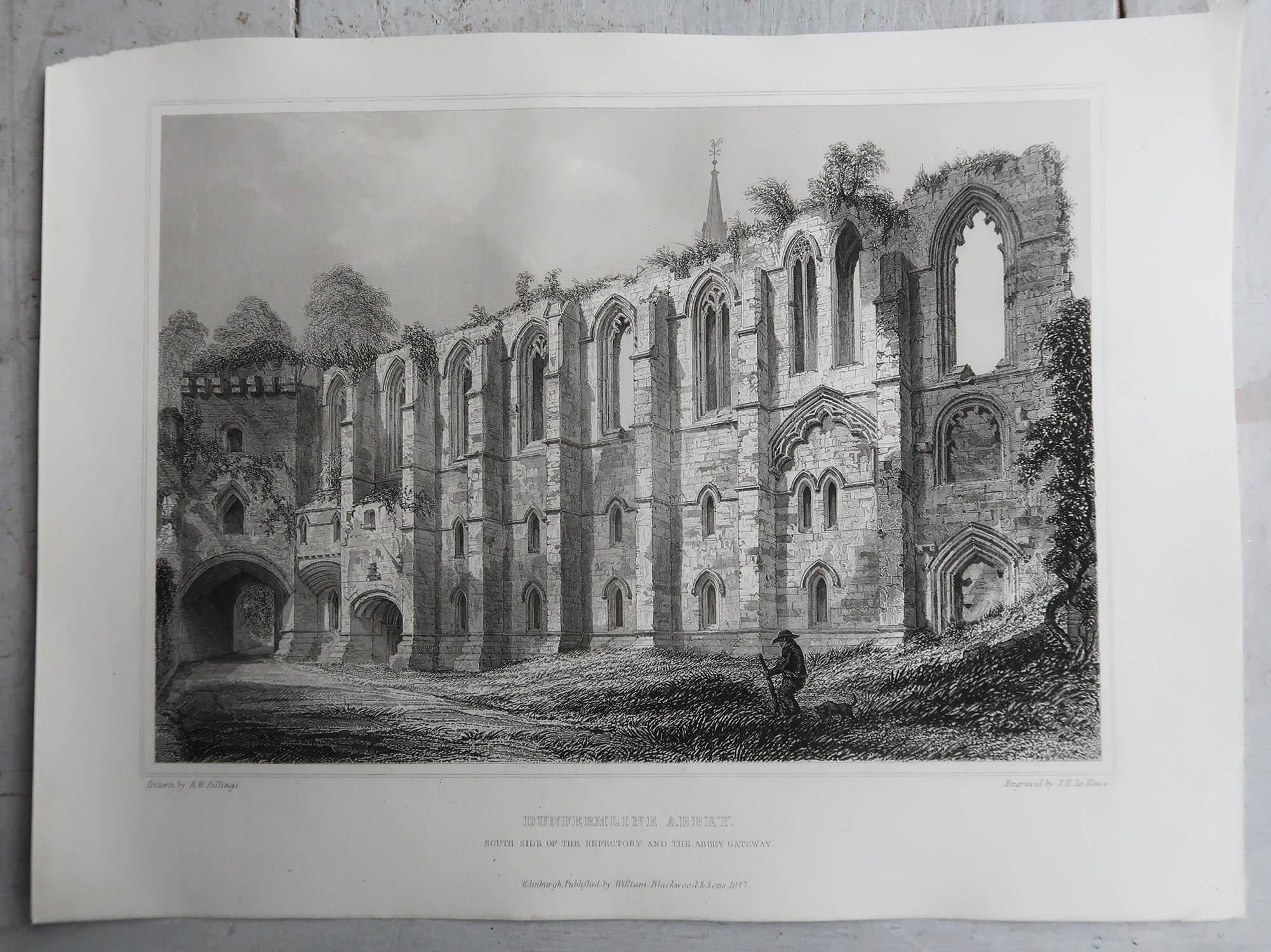 Milieu du XIXe siècle Ensemble de 18 estampes architecturales gothiques (Écosse) d'après Robert Billings. 1848 en vente