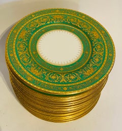 Set of 18 Green & Heavily Gilt Encrusted Dessert/Salad Plates Antique English