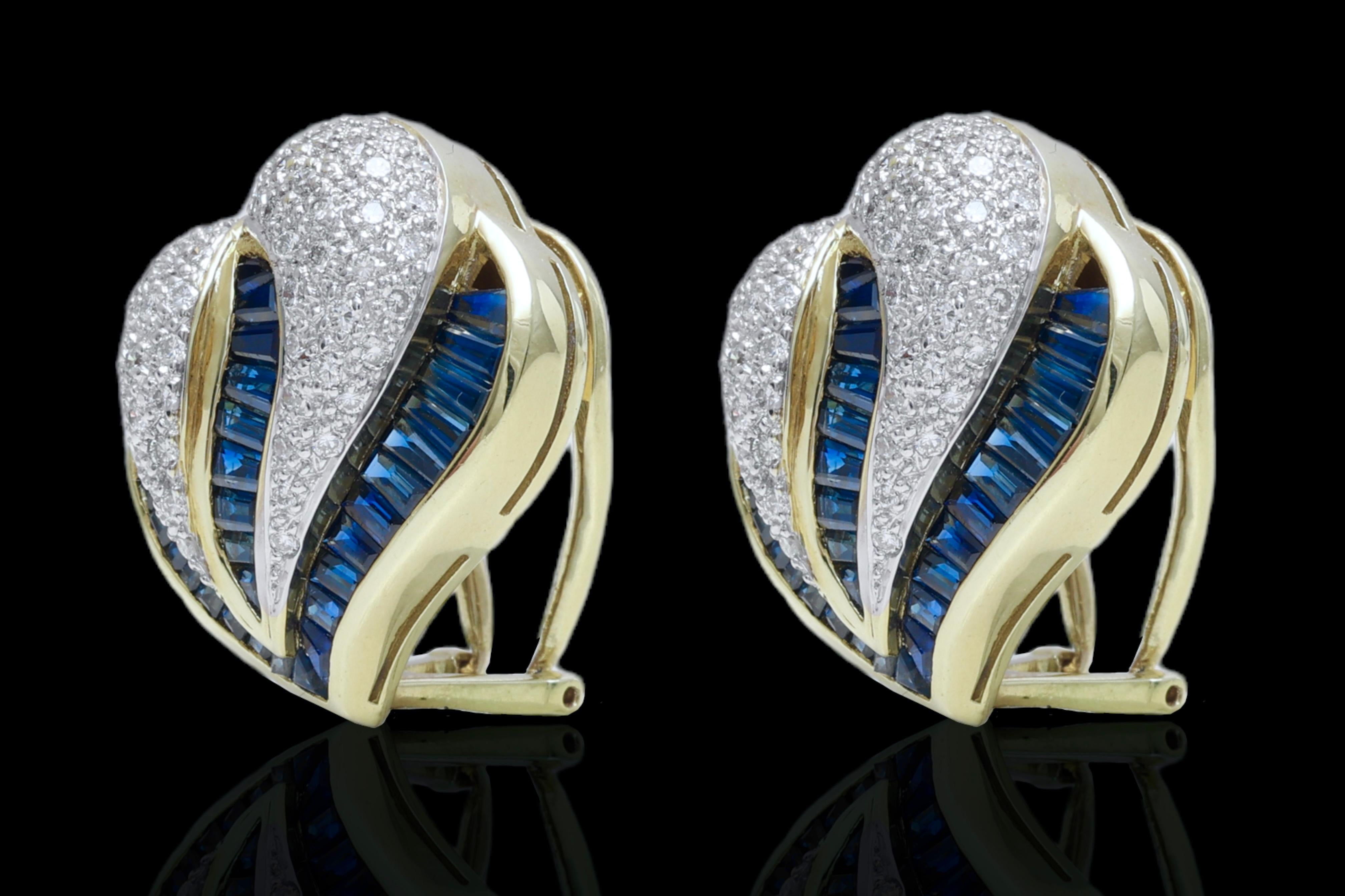 Set of 18 kt. Yellow Gold Earrings, Necklace, Ring with Sapphires & Diamonds For Sale 5