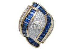 Set of 18 kt. Yellow Gold Earrings, Necklace, Ring with Sapphires & Diamonds