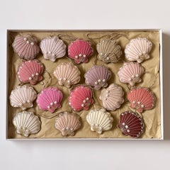 Set di 18 ornamenti per l'albero con conchiglia in lino irlandese rosa in edizione limitata e artigianale