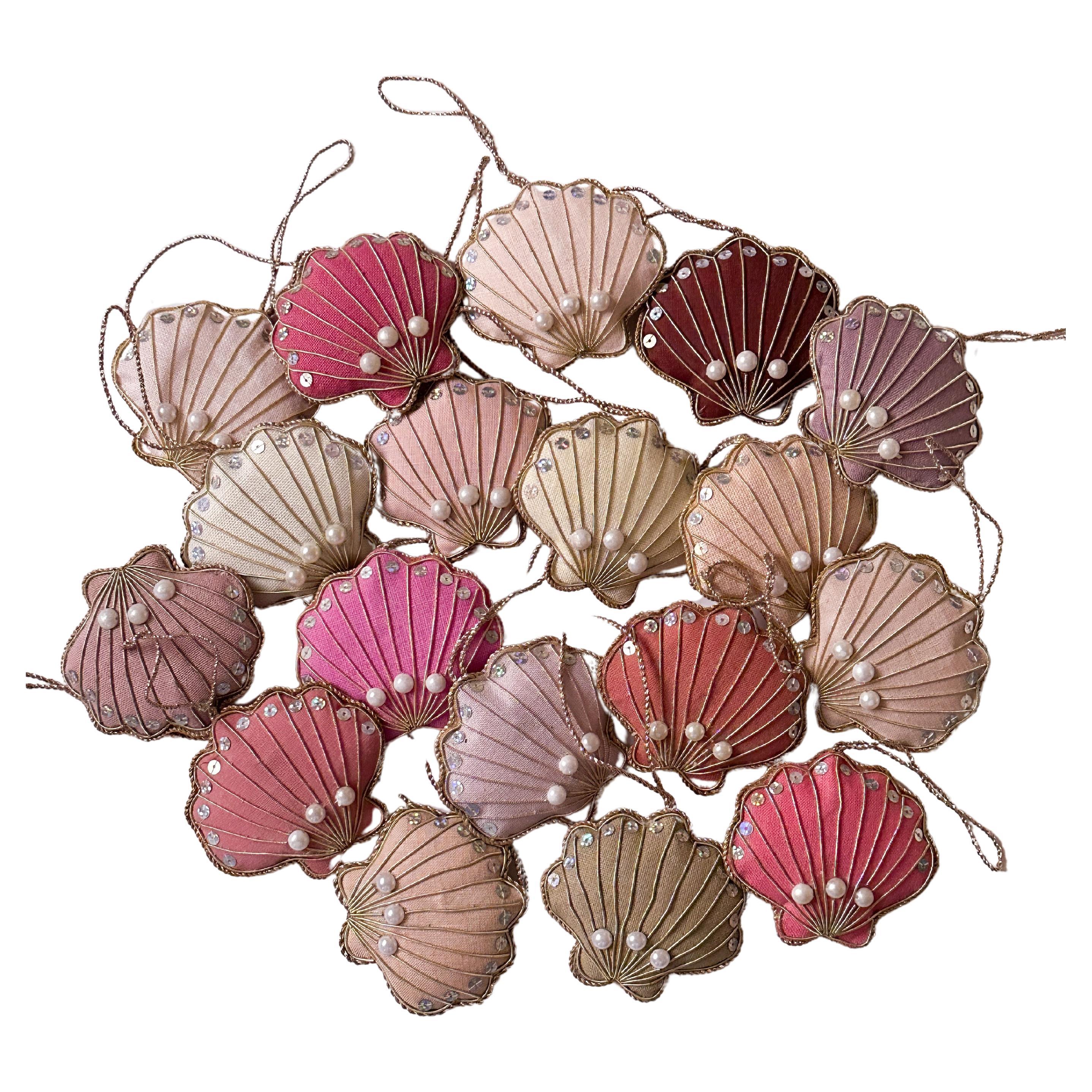 Set of 18 Limited Edition Artisan Vintage Pink Irish Linen Shell Tree Ornaments For Sale