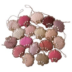Set of 18 Limited Edition Artisan Vintage Pink Irish Linen Shell Tree Ornaments