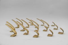 Set of 18 Midcentury Brass Wall Hooks, Austria, 1950s
