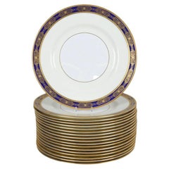 Set of 18 Minton Cobalt Blue Gilt Dinner Plates, Vintage