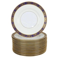 Set of 18 Minton Cobalt Blue Gilt Dinner Plates, Retro