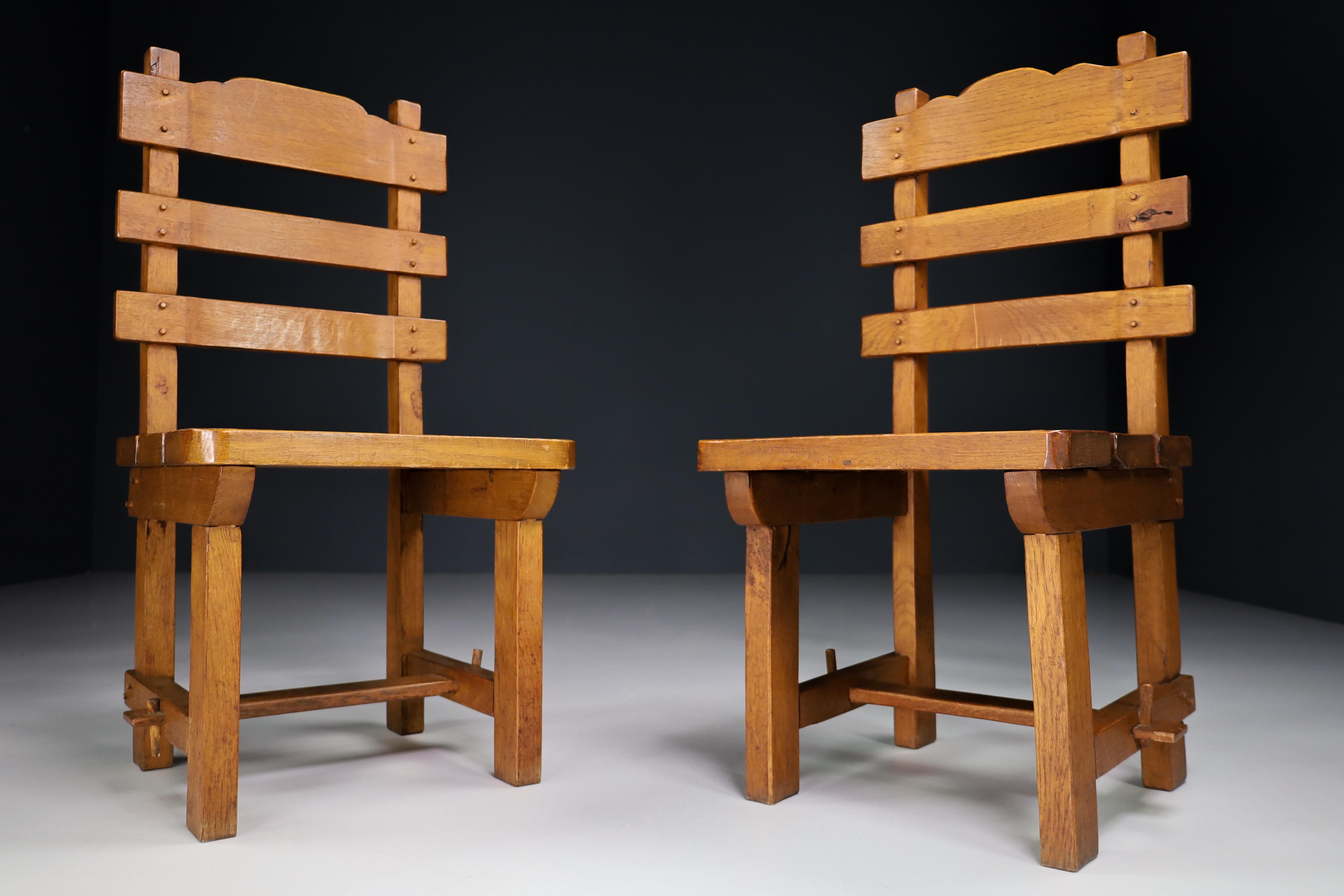 Set of 18 Oak Brutalist Dinning Room Chairs, France, 1960s For Sale 1