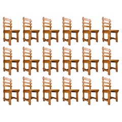 Set of 18 Oak Brutalist Dinning Room Chairs, France, 1960s