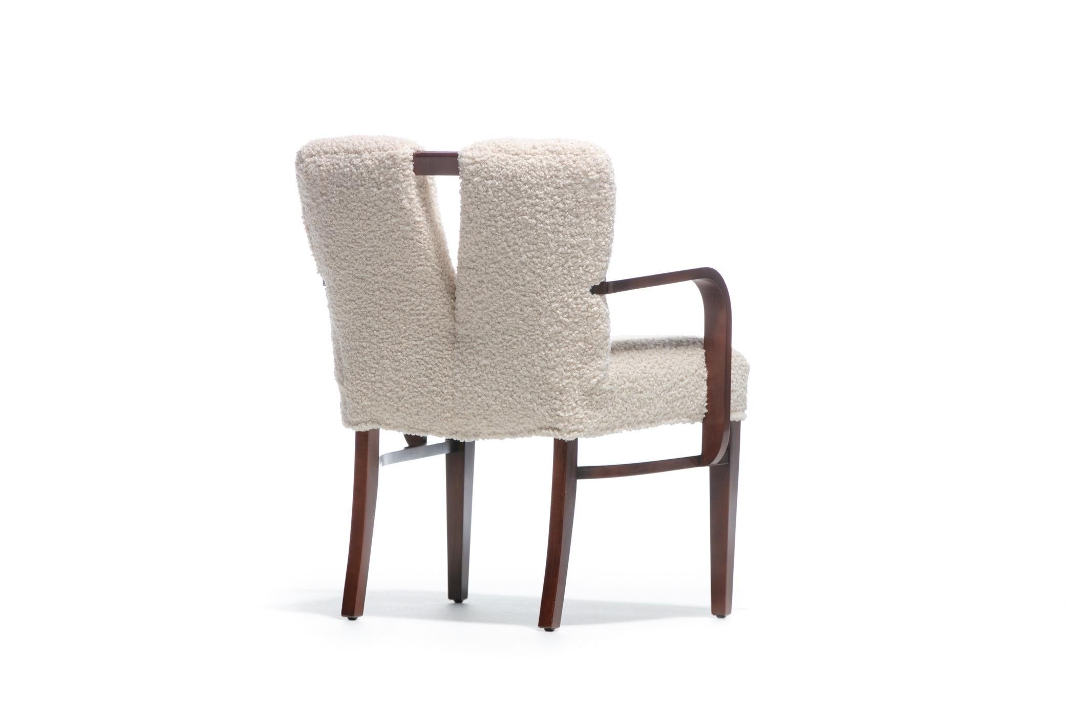Mahogany Set of 18 Paul Frankl Corset Back Dining Chairs in Ivory White Bouclé, c. 1950s