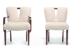 Set of 18 Paul Frankl Corset Back Dining Chairs in Ivory White Bouclé, c. 1950s