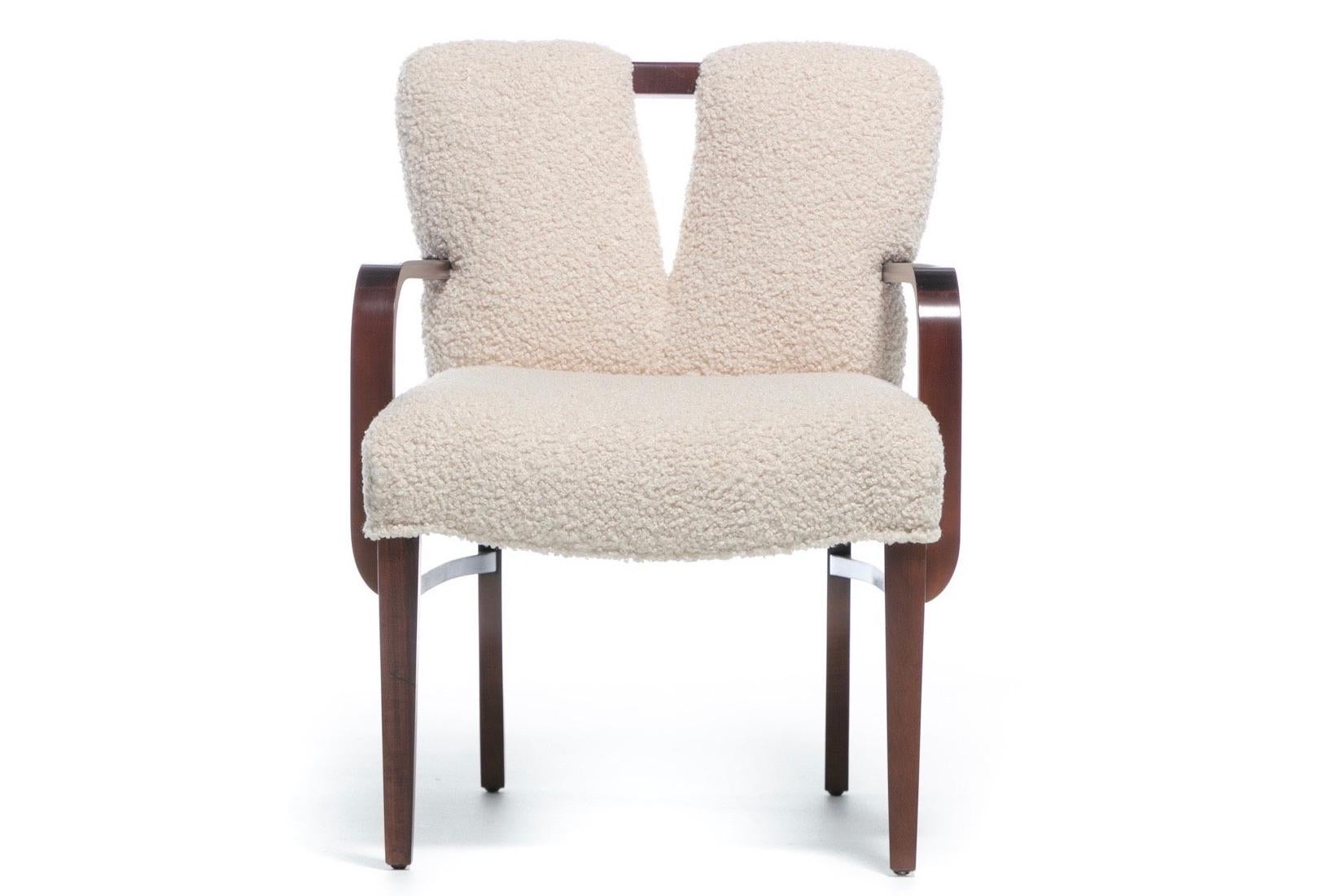 Set of 18 Paul Frankl Corset Back Dining Chairs in Ivory White Bouclé, c. 1950s In Good Condition In Saint Louis, MO