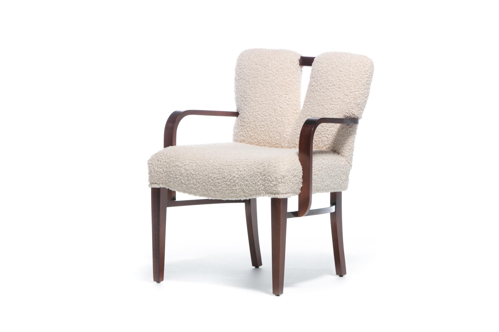 Mid-20th Century Set of 18 Paul Frankl Corset Back Dining Chairs in Ivory White Bouclé, c. 1950s