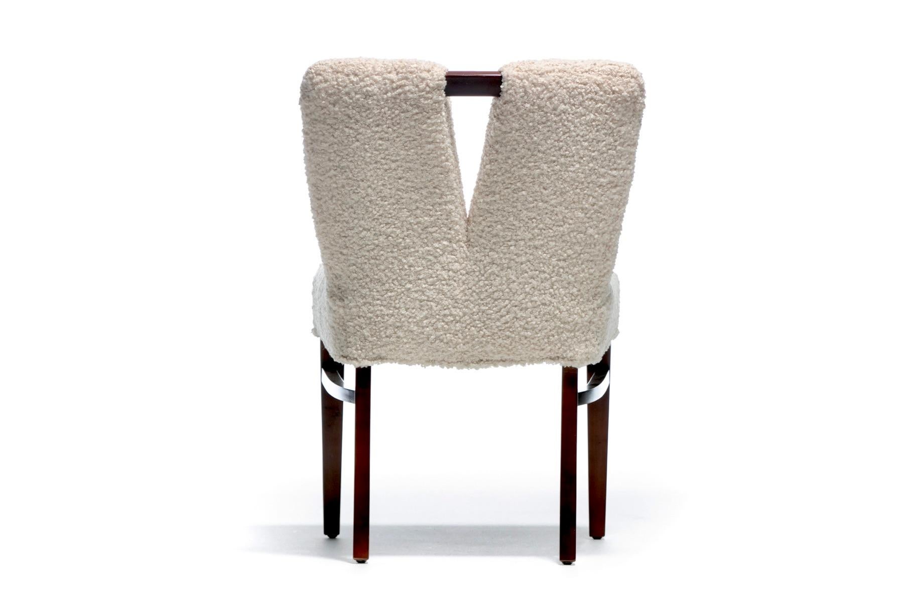 Set of 18 Paul Frankl Corset Back Dining Chairs in Ivory White Bouclé, c. 1950s 11