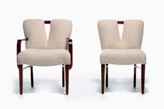Set of 18 Paul Frankl Corset Back Dining Chairs in Ivory White Bouclé, c. 1950s