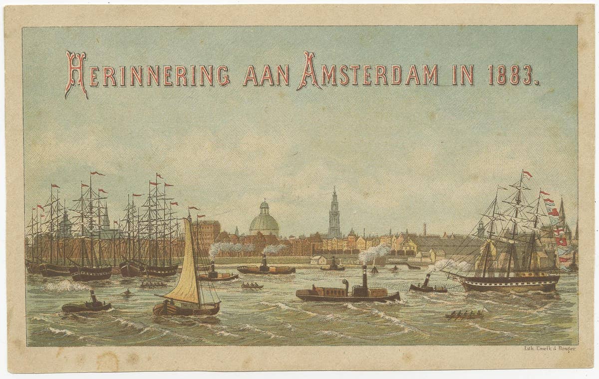 Set of 18 Prints with Views of Amsterdam and Dutch Colonies, 1883