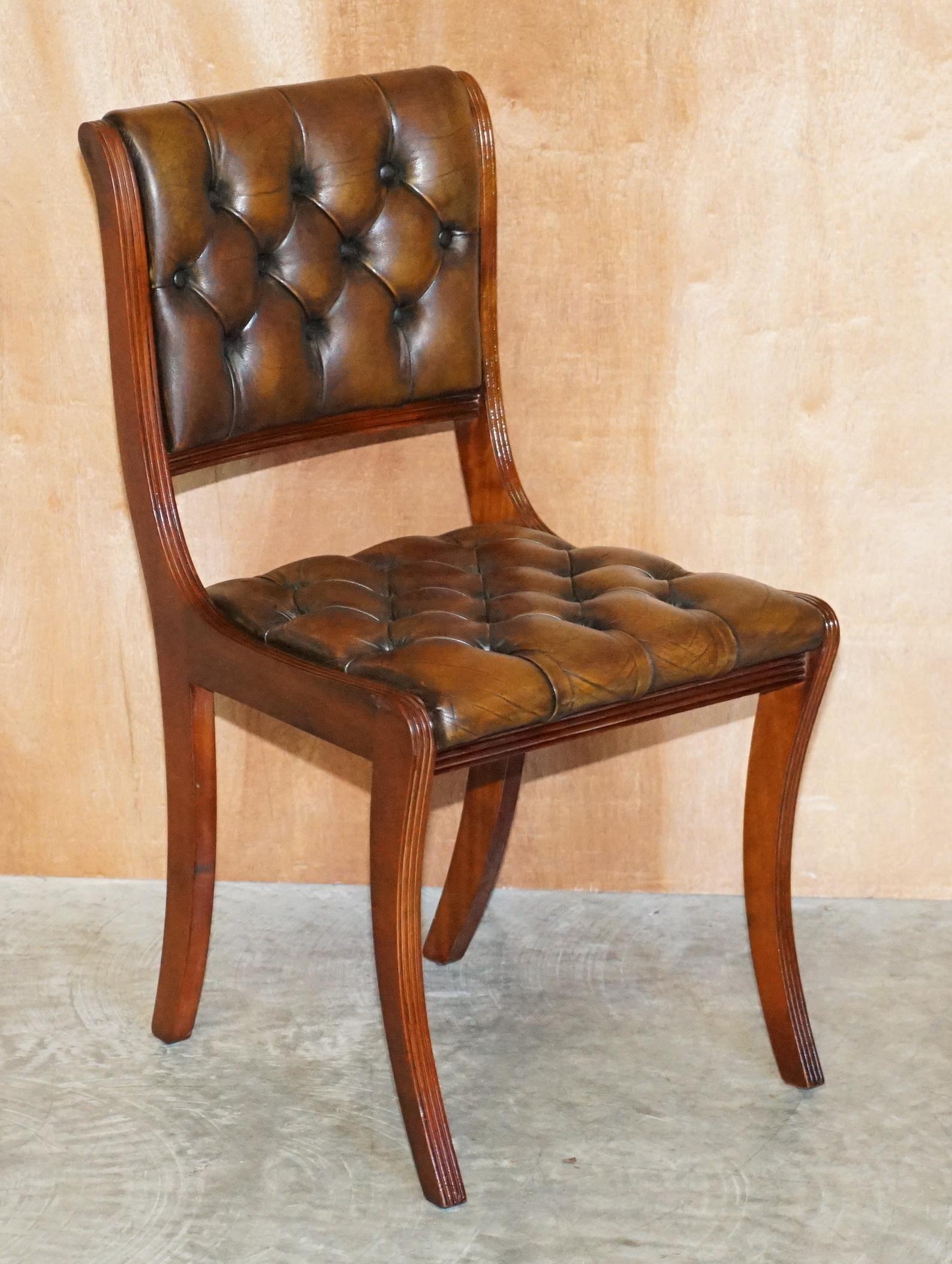 Set of 18 Restored Vintage Chesterfield Hardwood Brown Leather Dining Chairs 8