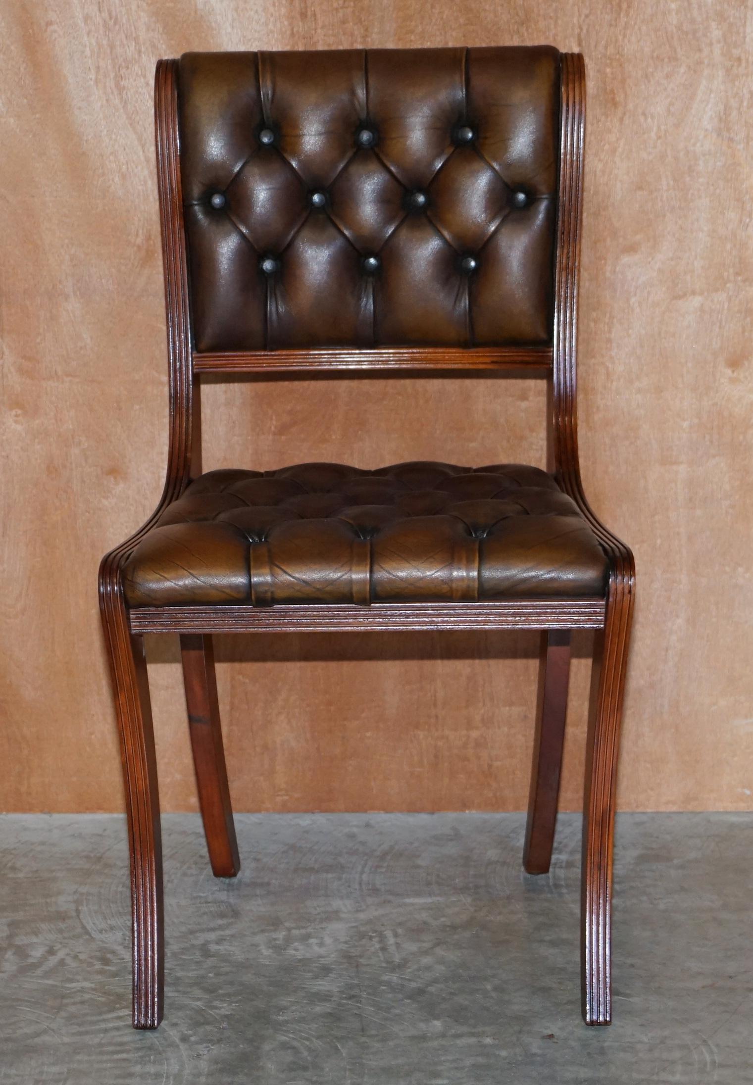 Set of 18 Restored Vintage Chesterfield Hardwood Brown Leather Dining Chairs 9