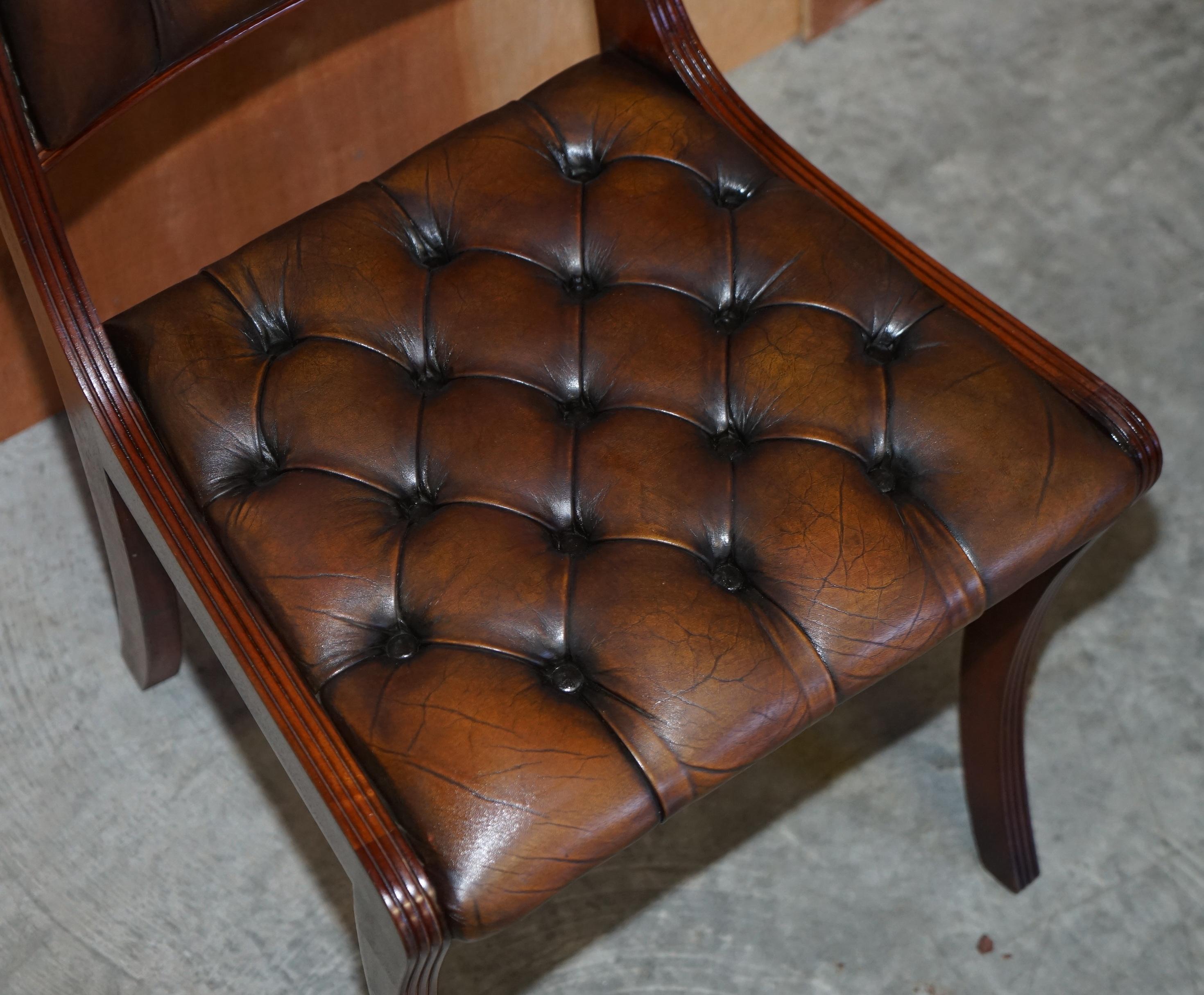 Set of 18 Restored Vintage Chesterfield Hardwood Brown Leather Dining Chairs 11