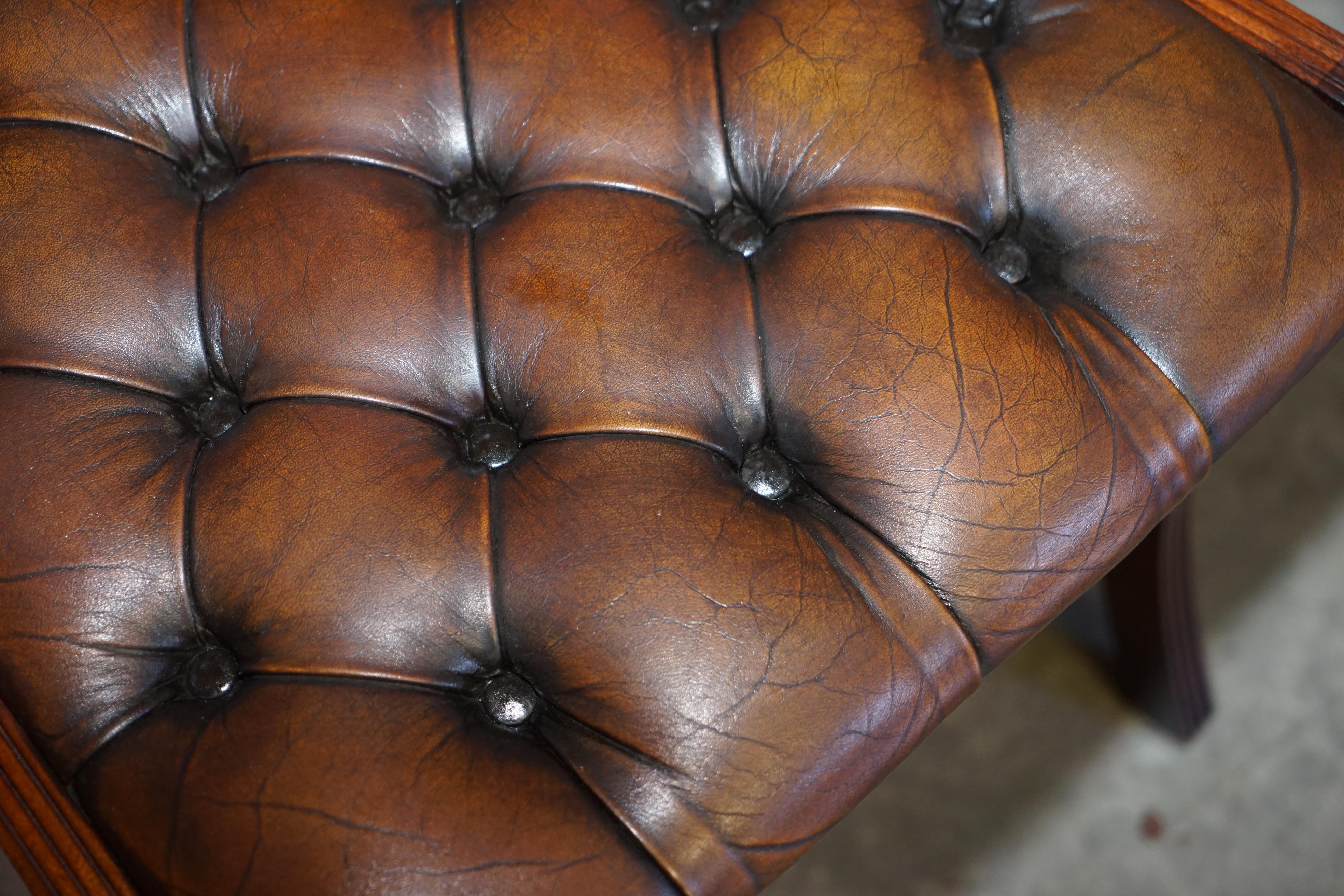 Set of 18 Restored Vintage Chesterfield Hardwood Brown Leather Dining Chairs 12