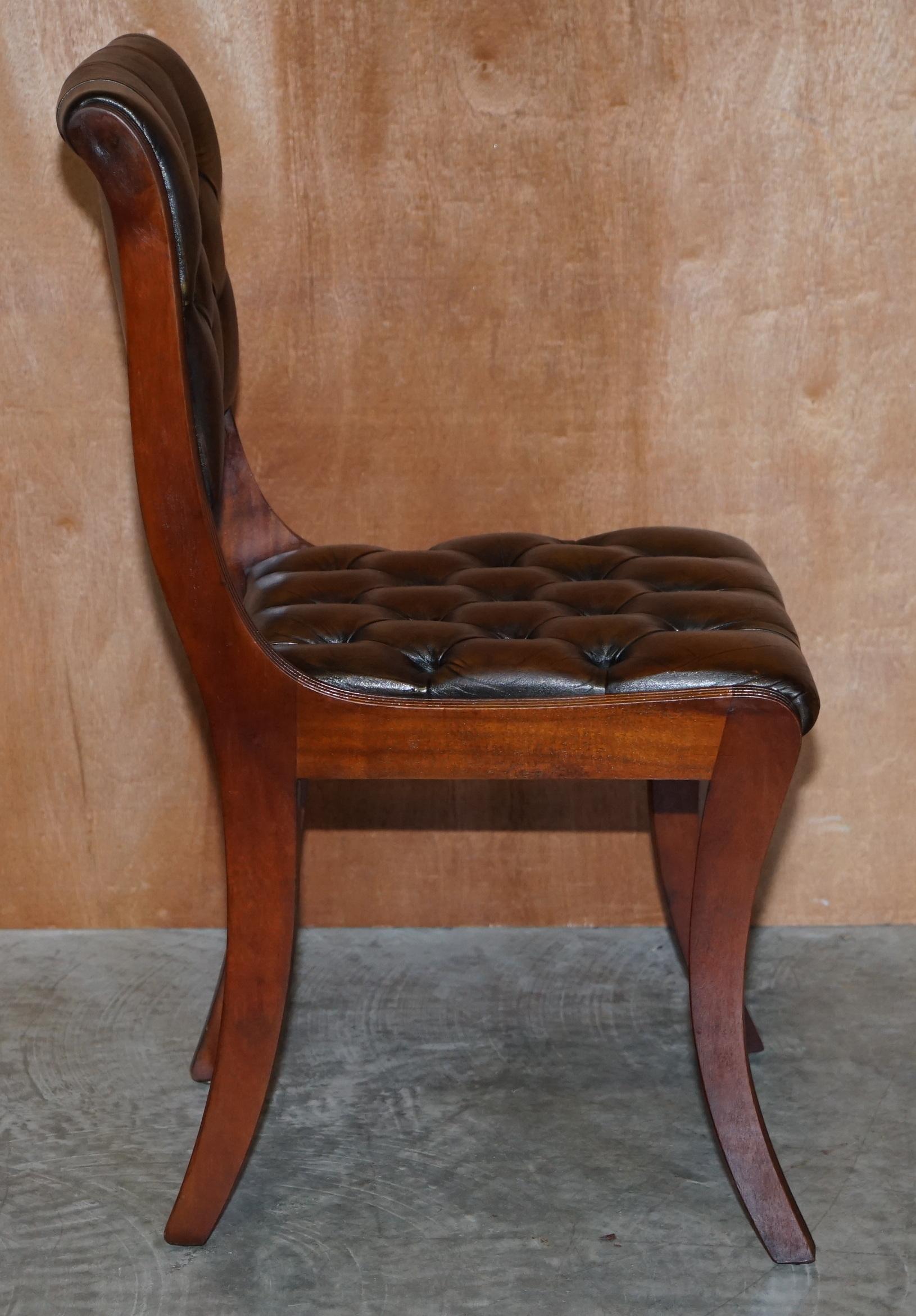 Set of 18 Restored Vintage Chesterfield Hardwood Brown Leather Dining Chairs 13