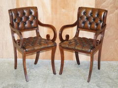 Set of 18 Restored Vintage Chesterfield Hardwood Brown Leather Dining Chairs