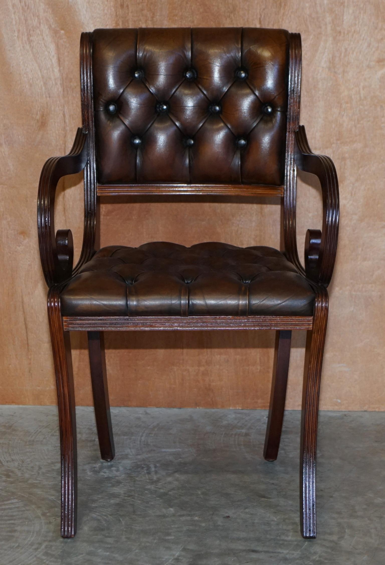 Hand-Crafted Set of 18 Restored Vintage Chesterfield Hardwood Brown Leather Dining Chairs