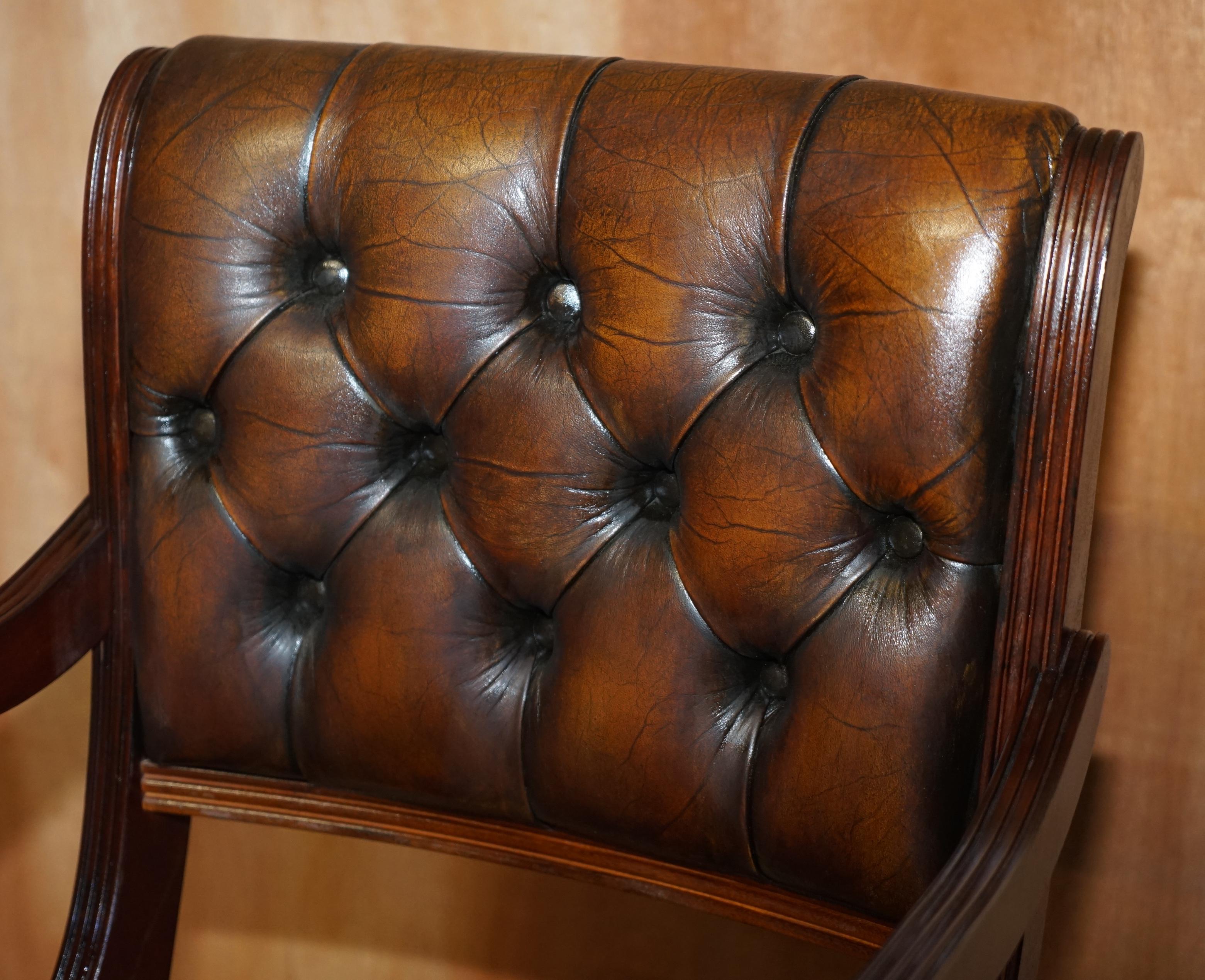 20th Century Set of 18 Restored Vintage Chesterfield Hardwood Brown Leather Dining Chairs