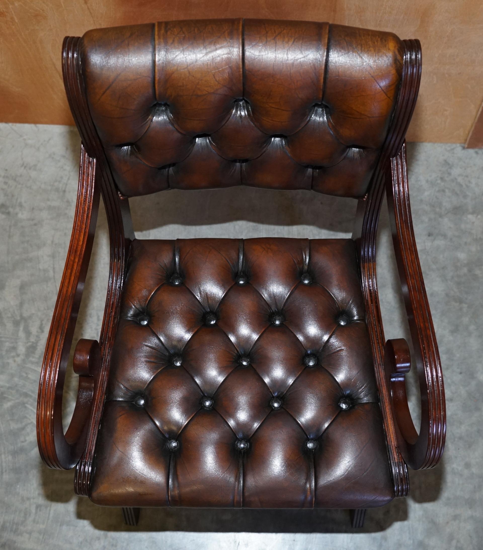 Set of 18 Restored Vintage Chesterfield Hardwood Brown Leather Dining Chairs 1