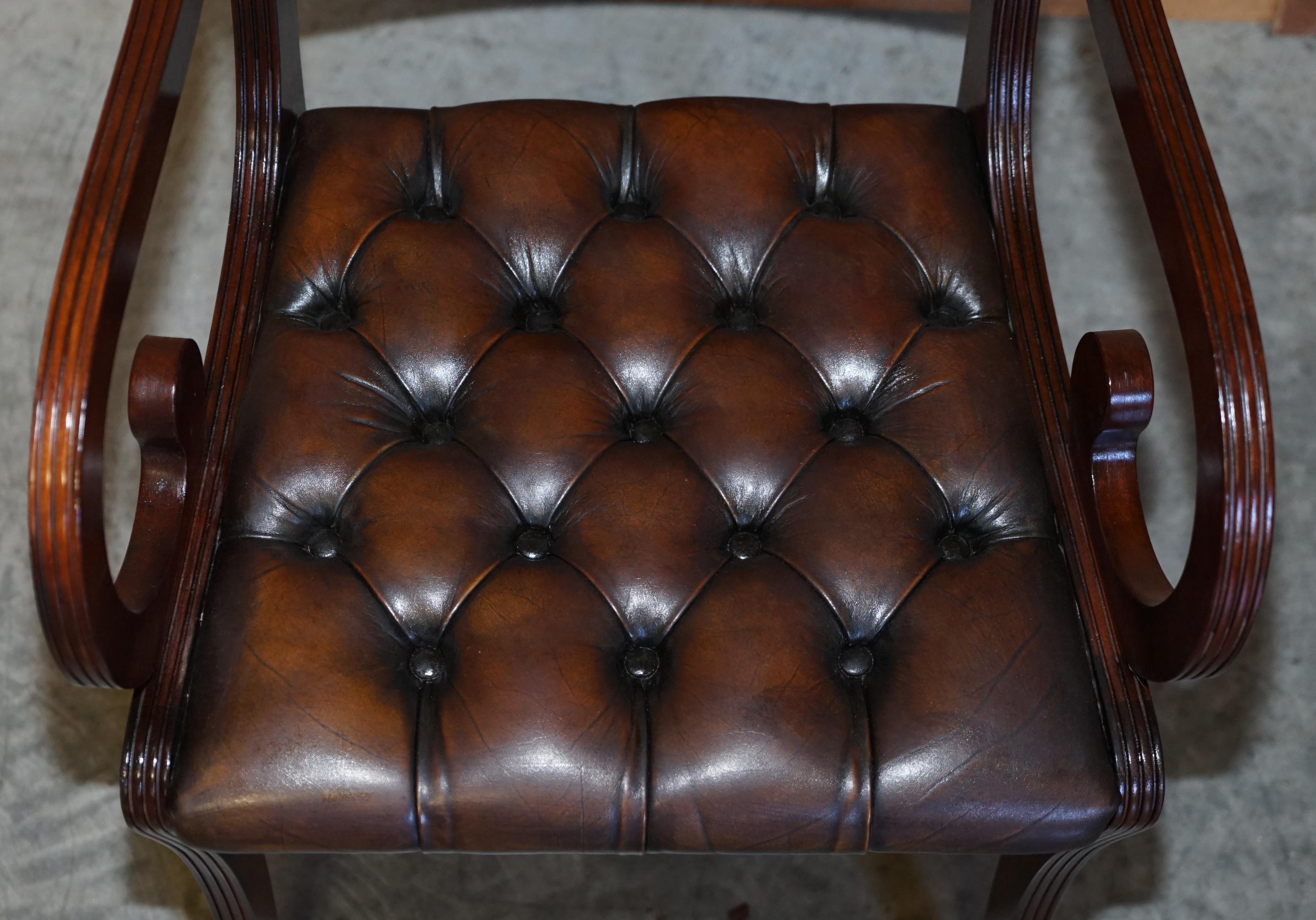 Set of 18 Restored Vintage Chesterfield Hardwood Brown Leather Dining Chairs 2