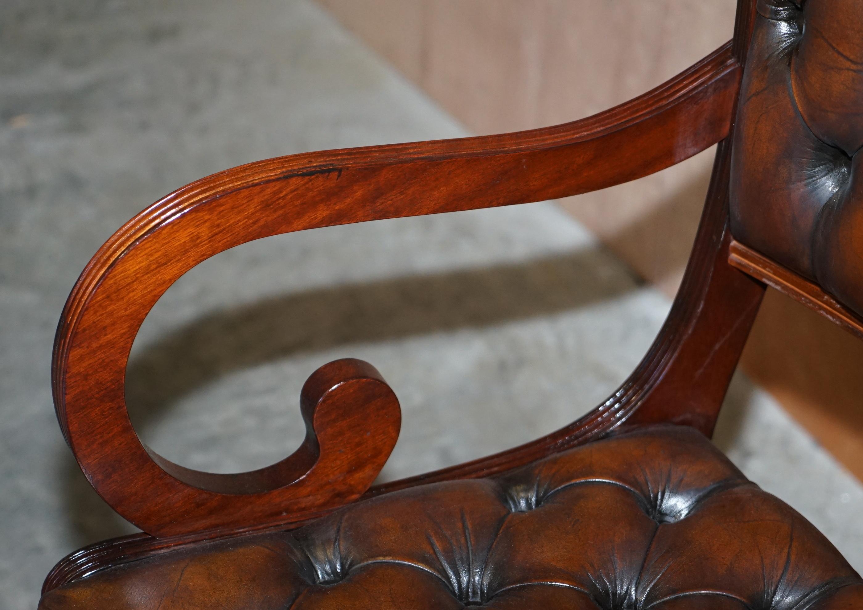 Set of 18 Restored Vintage Chesterfield Hardwood Brown Leather Dining Chairs 3