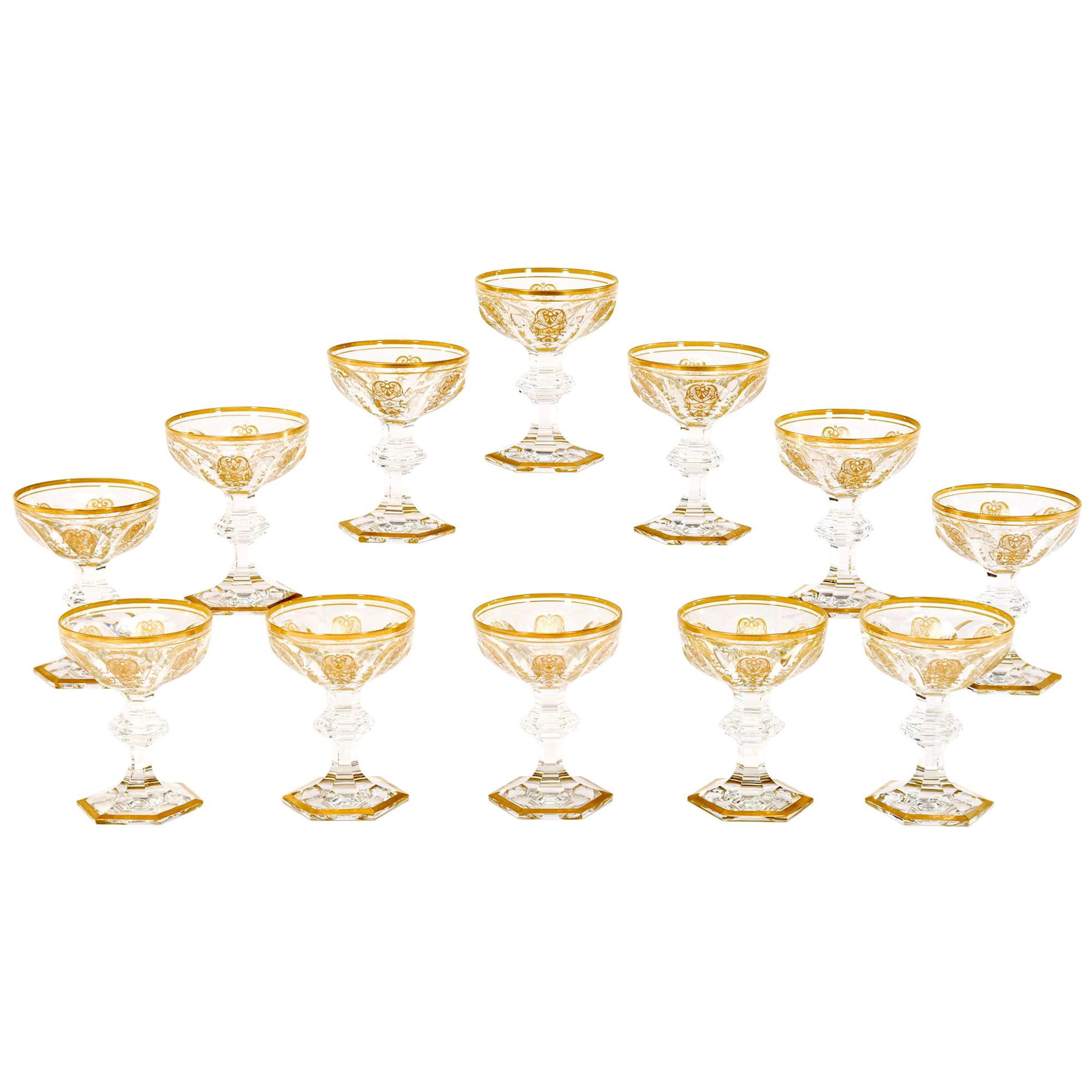 Set of 18 Signed Baccarat Empire Hand Blown Crystal Champagne/Martini Coupes