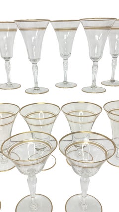 Set of 18 Vintage Gold Rimmed Glass Stemware