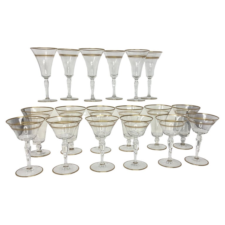 Set of 18 Vintage Gold Rimmed Glass Stemware For Sale at 1stDibs | vintage  gold rim glassware, vintage drinking glasses with gold design, vintage gold  rimmed glassware