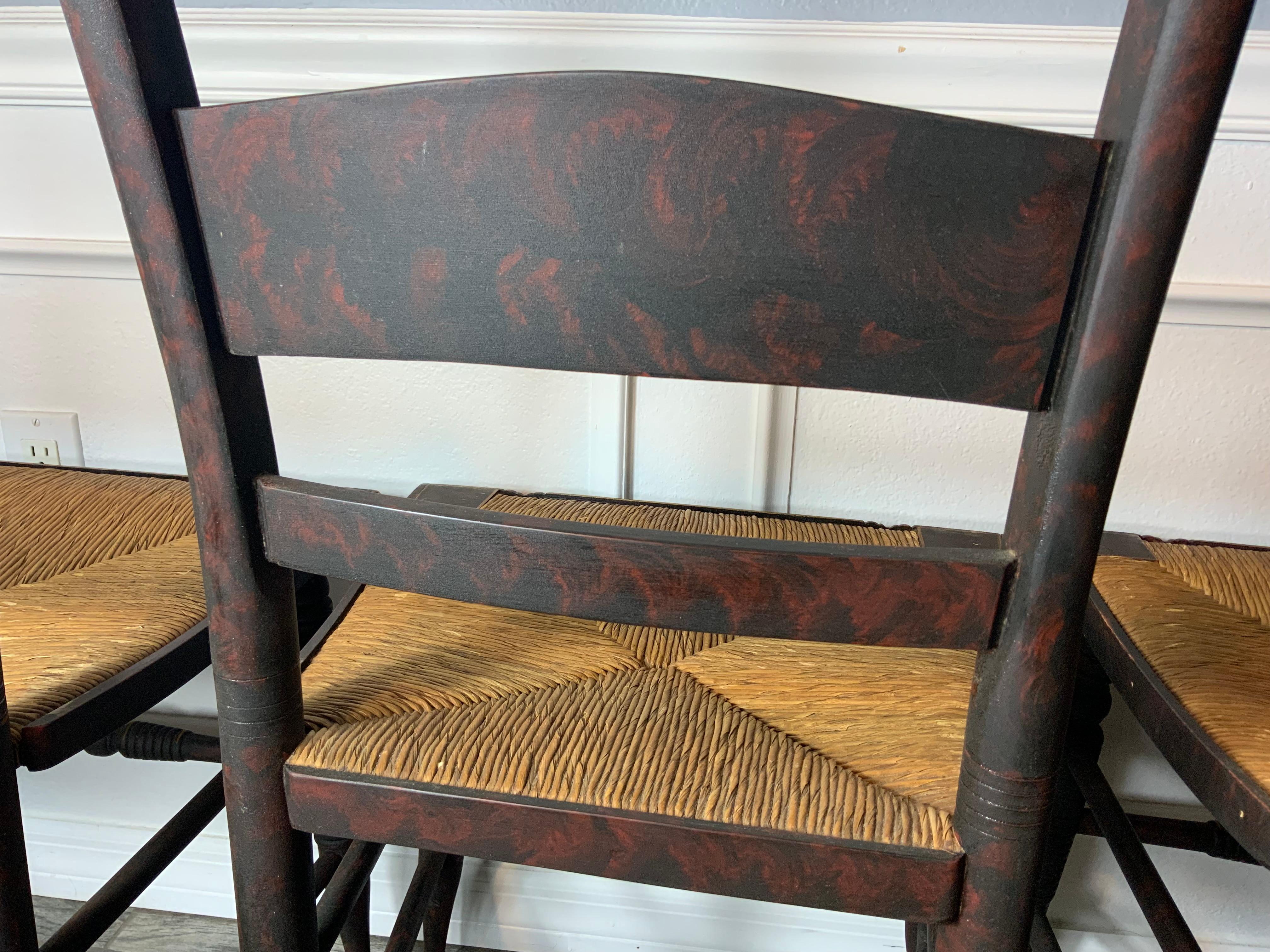 Hand-Painted Set of 1840’s Paint Decorated and Stenciled chairs For Sale