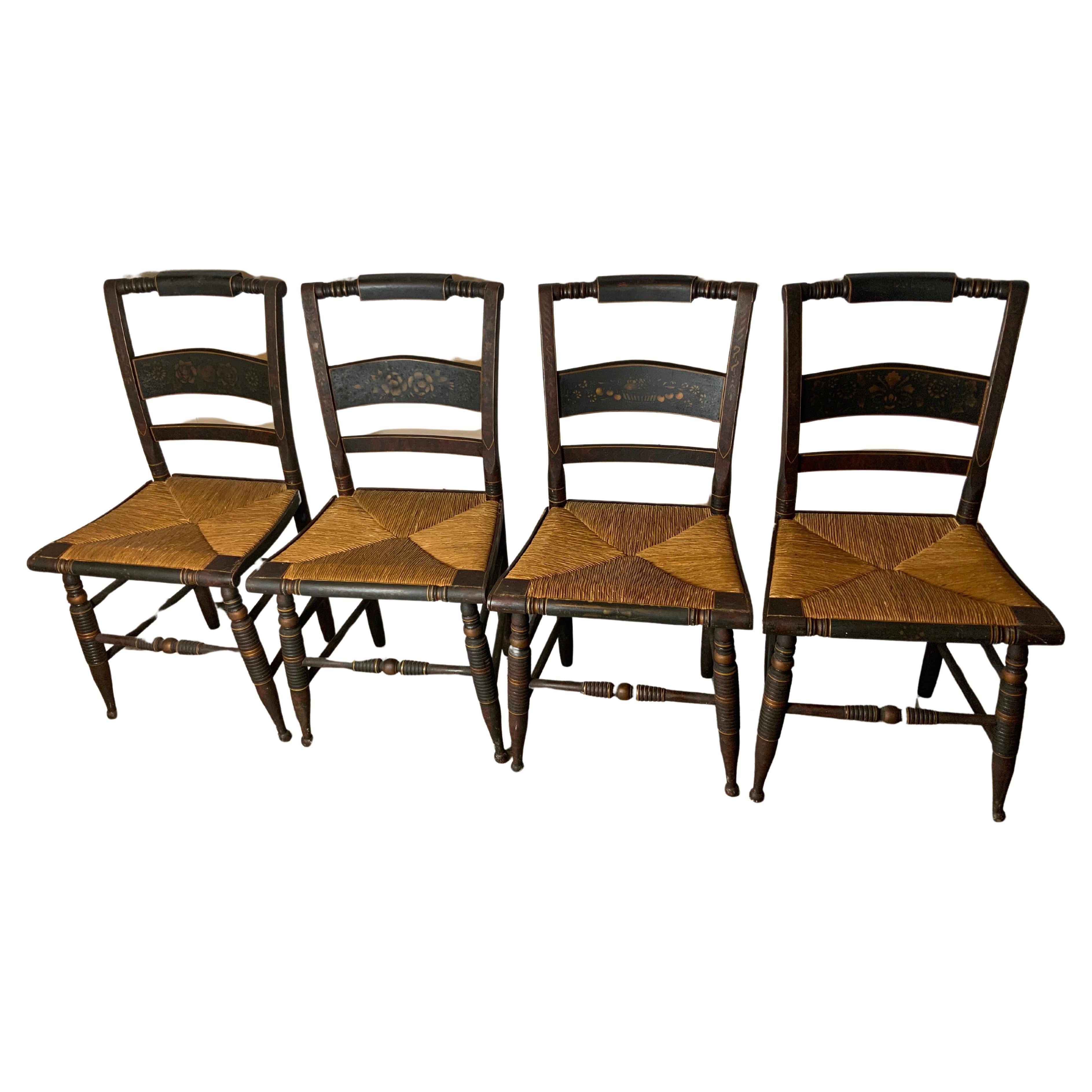 Set of 1840’s Paint Decorated and Stenciled chairs For Sale