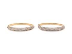 Set of 18K Two-Tone White & Yellow Gold Diamond Bangle Bracelets