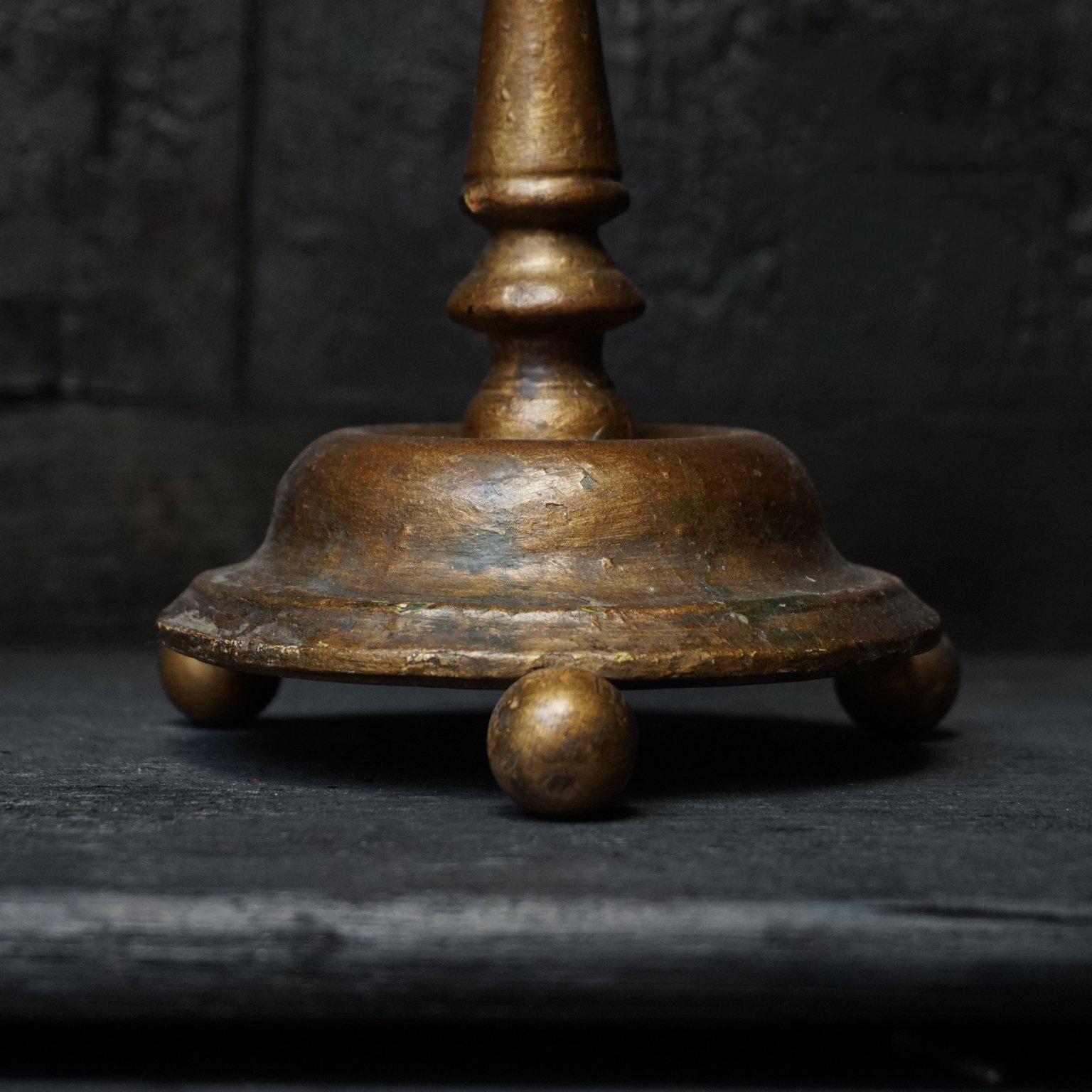 Two Large 18th C. French Polychromed Bois Doré or Gold Painted Wood Candlesticks For Sale 1