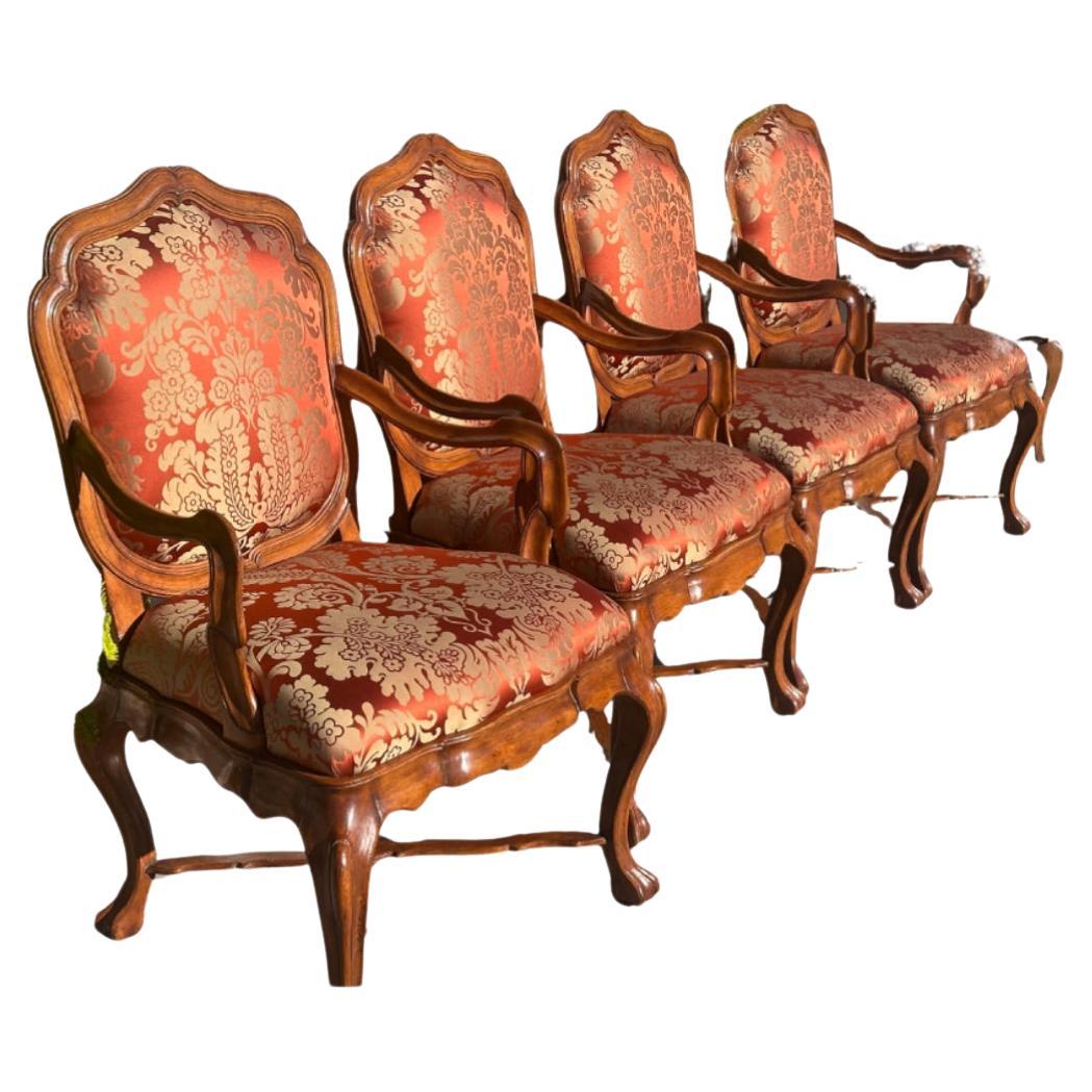 Set of 18th C Style Therien Studio Workshops Venetian Walnut Dining Arm Chairs For Sale