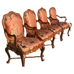 Vintage Set of 18th C Style Therien Studio Workshops Venetian Walnut Dining Arm Chairs