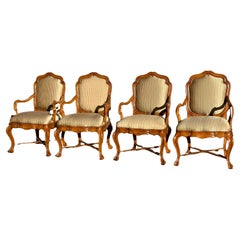 Set of 18th C Style Therien Studio Workshops Venetian Walnut Dining Arm Chairs