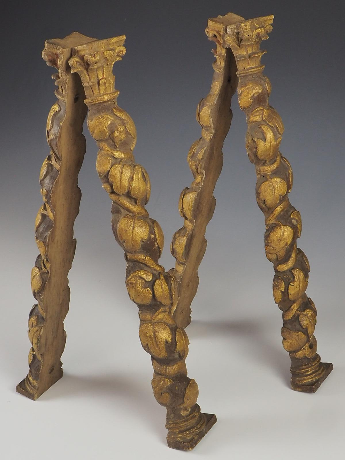 Spanish Set of 18th Century Baroque style Solomonic Carved Gilt Wood Columns For Sale