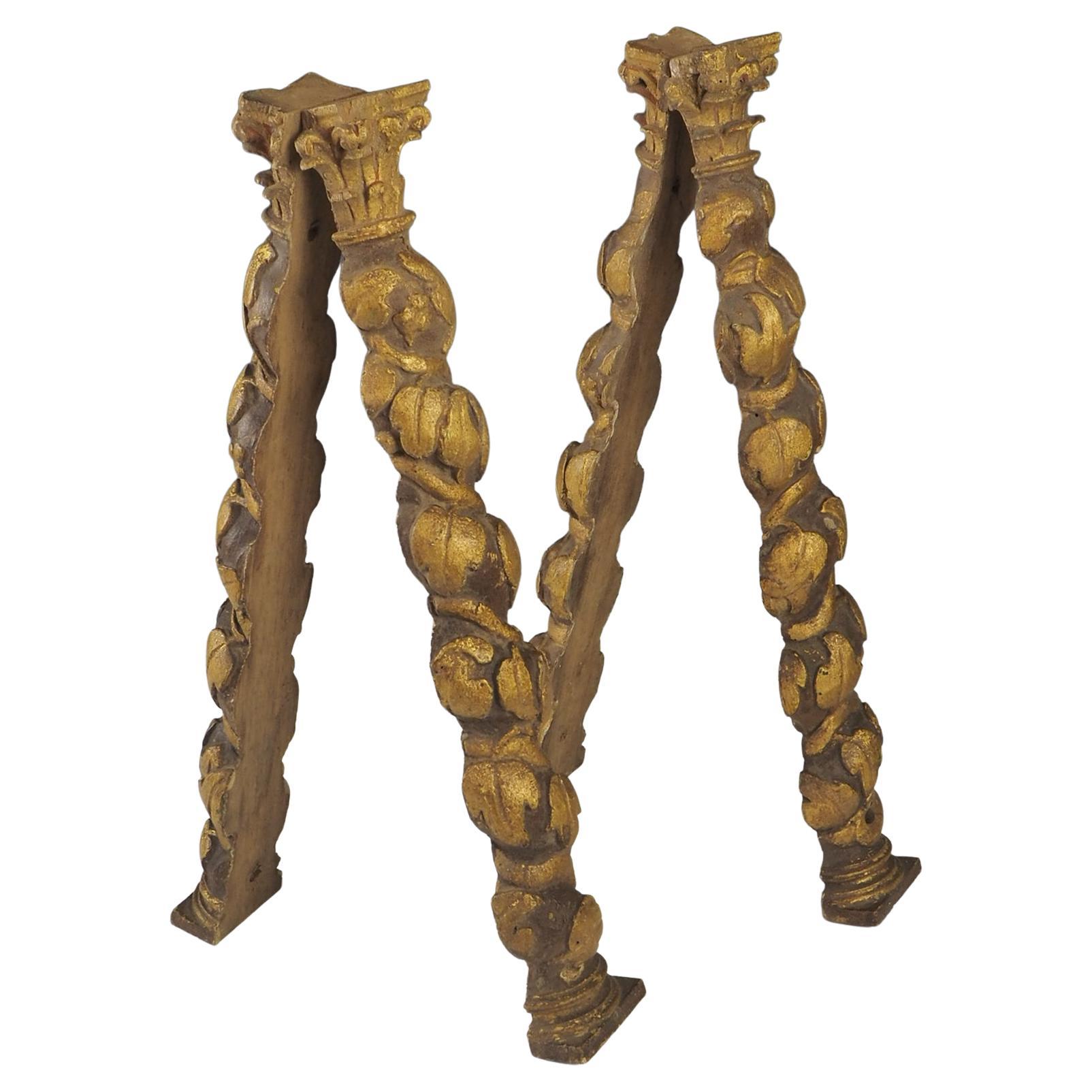 Set of 18th Century Baroque style Solomonic Carved Gilt Wood Columns For Sale